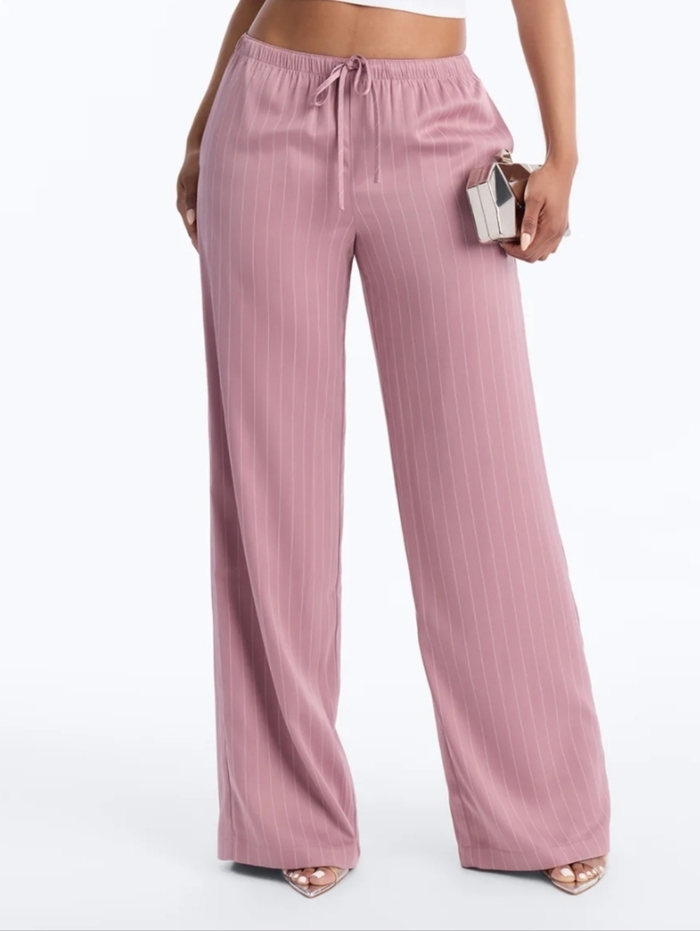 Wide-Leg Drawstring Pants in Dusty Rose